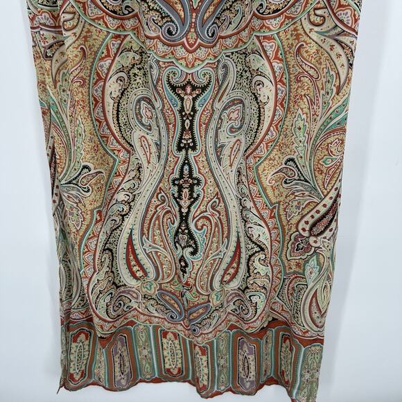 Chicos 1 Size M Boho Maxi Dress Cold Shoulders Beige Paisley Whimsical Colorful - Picture 9 of 11